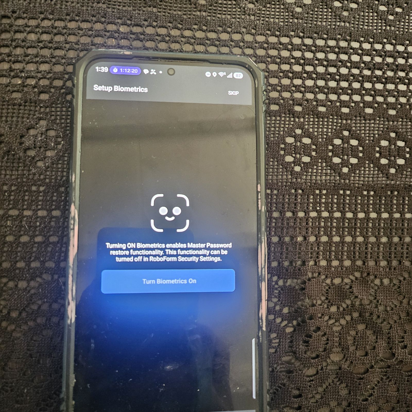 Setting up biometric unlock for RoboForm