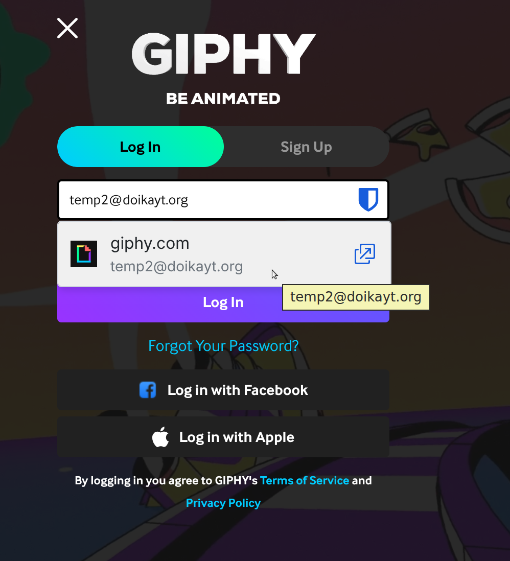 Bitwarden offering a saved login as an autofill suggestion on the login page