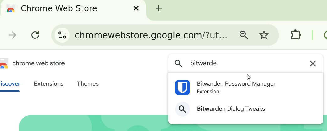 Searching the Chrome Web Store for Bitwarden